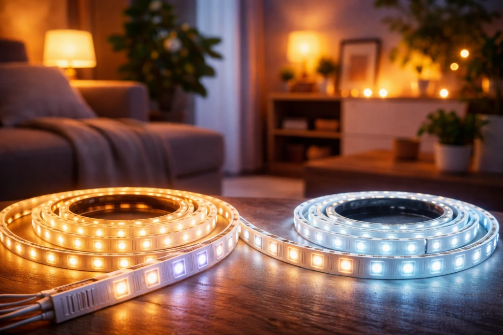 verschil tussen 12v en 24v led strips warm en koel licht voorbeeld