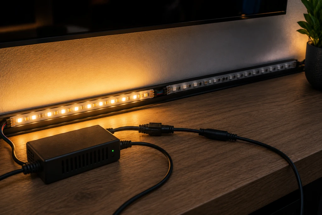 LED strip die flikkert door een probleem met de voeding of stroomtoevoer